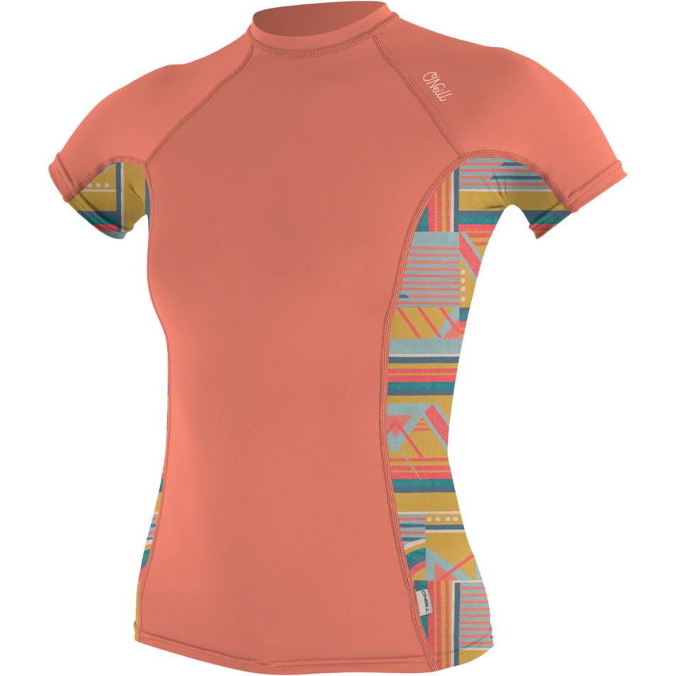 2024 O'Neill Femmes Side Print Short Sleeve Rash Guard 5405S - Burnt Coral / Arta Geo